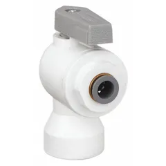 This manual two-way ball valve features a polypropylene body and full-port ball port for minimal pressure drop. The angle configuration with Push x FNPT connections facilitates installation in confined spaces. NSF 51 compliant, it is suitable for use in food-service and potable-water piping systems.
