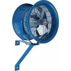 This PATTERSON wall-mount fan features a 22-inch blade and a 1/2 hp motor operating on 277V AC. It provides single-speed, non-oscillating airflow for spot cooling and ventilation in industrial environments such as factories, warehouses, and workshops.