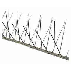 These bird spikes feature a stainless steel base and spike material, designed to deter pigeons from landing on ledges, roofs, and other flat surfaces. The 51 ft length covers standard ledge widths, creating an uncomfortable barrier that prevents perching. Suitable for commercial and industrial buildings where bird droppings may cause hygiene or safety concerns.