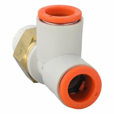 SMC KQ2Y11-35AS Brass Push-Fit Tee Fitting, 1/4 in Pipe x 3/8 in OD x 3/8 in OD - Polybutylene & Brass Tube Fittings