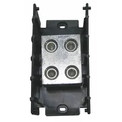 Open block with lug-to-lug connections for power distribution. Accepts line side wire sizes from 6 AWG to 350 kcmil. Copper construction, surface mount design. Suitable for use in industrial control panels and switchgear.