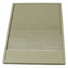 Replacement grille for HVACR fans and ventilation systems. Functions as a protective cover for fan openings, directing airflow while preventing debris ingress. Suitable for use in industrial exhaust or supply air applications.