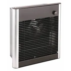 Compact recessed electric wall heater delivering 1800 W at 120V AC, single-phase. Non-programmable unit with bronze grille. Rough-in dimensions 11 in x 9-3/16 in x 3-3/4 in. Suitable for supplemental heating in spaces such as offices, workshops, and storage areas.