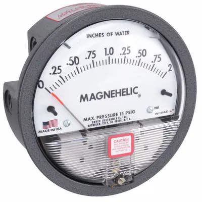 Dwyer Differential Pressure Gauge: Back/Single-Side, 1/8 in NPT Female, 2000 - Low Operating Pressure Differential Gauges