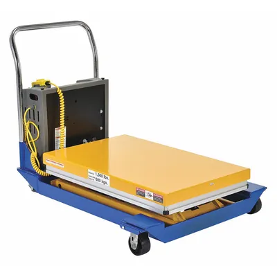 VESTIL Scissor Lift Table: Powered, 1,000 lb Load Capacity, 48 in L x 24 in W - Powered-Lift & Manual-Push Scissor-Lift Tables