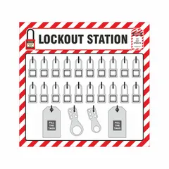 This unfilled lockout station from ZING features an aluminum shadow board with an open-front cover for wall mounting. It accommodates 1 to 20 lockout devices and provides board-only visibility for organizing padlocks, hasps, and tags. Suitable for industrial lockout/tagout procedures.