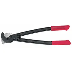 This shear-type cable cutter features a steel handle and is designed for cutting aluminum electric cable up to 350 kcmil maximum diameter. It is commonly used in electrical and data cable installations where a clean, shear cut is required.