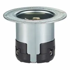 General purpose locking inlet rated 125/250V AC and 50 A. Non-NEMA configuration with 3 poles and 4 blades in a gray housing. Provides a secure power connection for equipment in industrial settings such as manufacturing and maintenance.