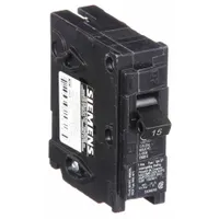 Single-pole miniature circuit breaker rated 15 A at 120V AC. Provides overcurrent protection for branch circuits in residential and commercial load centers. Plug-in design for Siemens Q Series panelboards