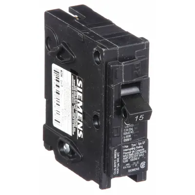 SIEMENS Q115 Miniature Circuit Breaker, 15A, 120V AC, 1-Pole, Std - Q Series, Plug-In Siemens Miniature Circuit Breakers