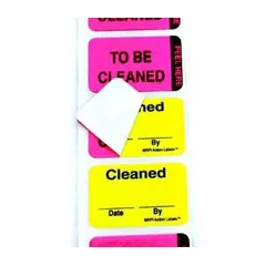 Adhesive paper label measuring 1-1/2 inches wide by 1 inch high, printed in green and pink with English text. Supplied in a pack of 250 labels. Suitable for marking hazards, instructions, or identification in industrial environments.