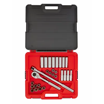 PROTO J54230T 30-Piece Metric Socket Set, 1/2 in Drive, 8 mm to 21 mm - Metric Socket Sets with Drive Tools