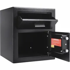 This steel depository safe offers 0.72 cu ft of storage with a digital combination lock and drawer-style deposit. Designed for tamper-resistant security, it is suitable for securing cash and documents in retail, hospitality, and office settings. Not fire rated.