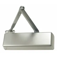 This LCN 4010 Series door closer is a Grade 1 heavy-duty unit constructed of aluminum, suitable for interior or exterior use. It features a regular arm, non-hold open function, and an adjustable spring size 6. The closer measures 12 1/4 inches in length and 2 1/4 inches in width, and is ADA compliant. Typical applications include controlling door closing speed on commercial or industrial doors.