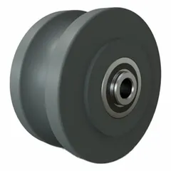 U-groove wheel designed for use on track or angle-iron rail systems in industrial material handling applications. Wheel width 2 in, for axle size 1/2 in, load capacity 850 lb. Suitable for trolleys, conveyors, and overhead track systems.