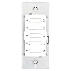Digital pre-set countdown timer for controlling lighting, fans, or other loads in commercial and industrial spaces. SPST switch, 120/277V AC, with a minimum timing of 2 hours and maximum of 24 hours. No hold function. Supplied without wall plate.