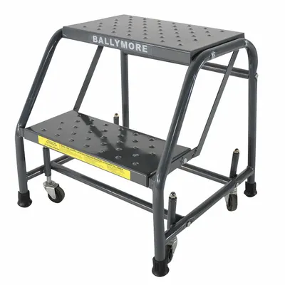 BALLYMORE Step Stool: 1.6 ft Overall Ht, 450 lb Load Cap, 2 Steps, Steel - Rolling Step Stools
