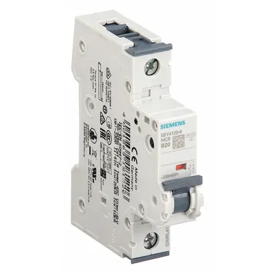 Siemens Supplementary Protector: 20 A Amps, 72V DC, 10kA at 230/400V AC, Screw Clamp - B-Curve, 1-Pole UL1077 DIN Rail-Mount Supplementary Protectors