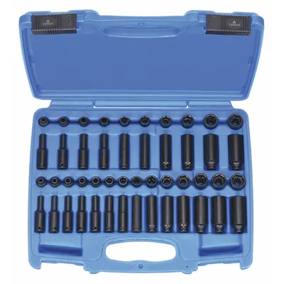 WESTWARD Impact Socket Set: 1/4 in Drive Size, Small Set (0-50 pieces) Set Size - SAE & Metric Impact Socket Sets