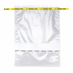 This sterile sampling bag from WHIRL-PAK has a 92 fl oz (2.72 L) capacity and is made from FDA-approved material. The clear 4 mil thick bag features a write-on panel for sample identification. Suitable for collecting, storing, and transporting liquid or semi-solid samples in laboratory and testing environments.
