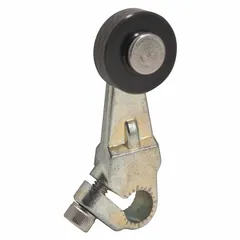 Fixed roller lever accessory for limit switches with rotary lever roller actuator and outside offset roller position. Maximum arm/operator length of 1.5 inches. Compatible with 9007ML04 series limit switches. Used for position or motion detection in industrial machinery and automation systems.