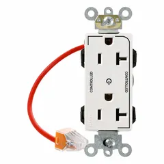 General purpose duplex receptacle rated 125V AC, 20 A with NEMA 5-20 configuration. White, 2-pole/3-wire grounding design for branch circuit wiring in commercial and industrial environments. Suitable for powering equipment and tools requiring a 5-20R outlet.