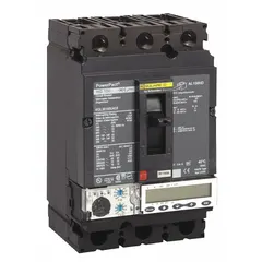Three-pole molded case circuit breaker rated 150 A at 600V AC with a 65kA interrupting capacity at 240V AC. Features adjustable trip settings, ABC phase protection, and Box Lug terminals in an HG frame. Used for overcurrent protection in industrial electrical panels and machinery.