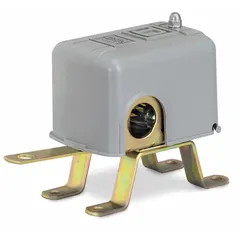 This lever-operated float switch is designed for vertical mounting in open tanks. It features a steel body, screw clamp electrical connection, and a compensating spring. The DPST switch closes on rising liquid level, suitable for general purpose indoor applications such as level monitoring and control.