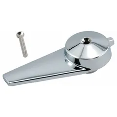 Zinc lever handle with chrome finish for hot/cold water control. Compatible with Powers 410 Series faucets. Includes mounting screw for installation.