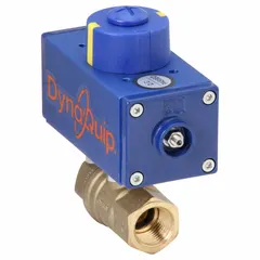 Brass pneumatically-actuated two-way ball valve with 1/2" FNPT x FNPT connections. Pilot solenoid voltage 115V AC enables remote on/off flow control in automated piping systems. Suitable for industrial process lines requiring pneumatic actuation.