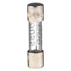 Fast-acting cylindrical fuse rated 5 A at 250 V AC. 5 mm x 20 mm form factor. Provides overcurrent protection in industrial equipment such as control panels, power supplies, and machinery.