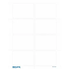 Paper adhesive ID badges in white, each measuring 2 3/8 inches by 3 3/8 inches. Supplied in a 200-pack. Suitable for temporary identification, visitor passes, or labeling where custom writing or printing is required.