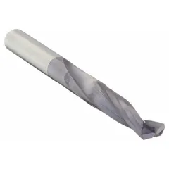 This solid carbide screw-machine length drill bit features an AlTiN coating for enhanced wear resistance and a 135° 4-facet point that reduces thrust and improves chip evacuation. It is designed for horizontal drilling applications in production machining and CNC operations, suitable for use with hardened steels and abrasive materials.
