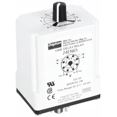 Socket-mounted time delay relay with 8 pins/terminals, rated 12V DC and 10 A. Single-function interval timing mode. Suitable for industrial control panels, automation systems, and equipment sequencing requiring precise on/off delay.