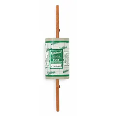 Class RK1 fast-acting blade fuse rated 400 A at 250 V AC and 250 V DC. Non-indicating design with compact blade terminals for installation in standard fuse holders. Provides overcurrent protection in industrial circuits such as motor control centers, panelboards, and feeder applications.