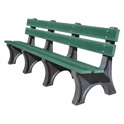 ULTRASITE Outdoor Bench: Colonial, 96 in Overall Lg, 33 1/2 in Overall Ht, Green - Vandal Resistant Resinwood Benches