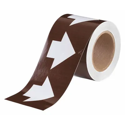BRADY Pipe Marking Tape: Brown, White, 4 in Wd, 90 ft Roll Lg, Vinyl, 4 in Roll Wd - Pipe Marker Directional Flow Arrow Banding Tape
