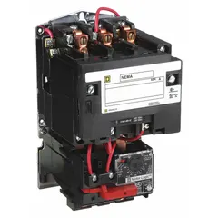 This SQUARE D NEMA Size 2 non-reversing magnetic motor starter is rated for 45 A and features a 208V AC coil. It includes an electronic overload relay and screw clamp terminals for three-phase motor control in applications such as conveyors, pumps, and compressors.