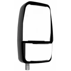 Rectangular mirror assembly combining flat and convex glass sections for standard and wide-angle viewing. Measures 15 in x 9 in, non-heated, non-motorized. Designed for passenger side installation on vehicles requiring enhanced blind-spot coverage.