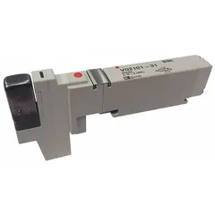 The SMC VQ2101-31 is a five-way/two-position, single-solenoid, spring-return directional control valve with internal pilot, operating on 110V AC. It is configured as normally open/normally closed and includes the solenoid coil. This valve is used to direct compressed air in automated machinery, packaging lines, and industrial process systems.
