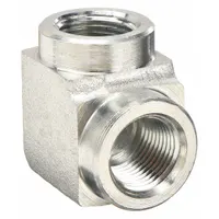Hydraulic Hose Adapter: 3/8 in x 3/8 in Fitting Size, Female x Female, NPTF x NPTF, Rigid, 90° Elbow (MPN FZ1610)