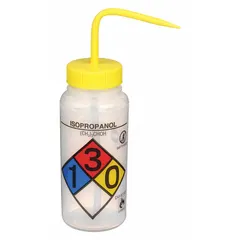 APPROVED VENDOR Wide Mouthed Standard Spout Wash Bottle, 500 mL, Isopropanol, Vented, Yellow Closure, Colorless Body (F11816-0008)