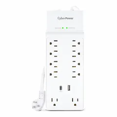 General-purpose surge protector with 10 outlets, 4 ft cord, 2400 J energy rating, and 15 A current. Compliant with UL 1449. Keyhole mounting style allows secure attachment to walls or racks. Suitable for protecting electronics in workstations, server rooms, and control panels from voltage spikes.