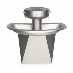BRADLEY Wash Fountain: Silver, Stainless Steel, Semi-Circular, 36 in Overall Wd, 3 Stations, Sentry (MPN S93-647). Key specifications — Bowl Shape: Semi-Circular; Drain Type: Off-Line Vent, Supplied from Above; Color: Silver; Brand: BRADLEY; Series: Sentry; Sink Material: Stainless Steel; ADA Compliant: ADA Compliant.