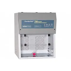 This fully assembled balance enclosure includes a blower, base/stand, and work surface. It provides a contained environment for handling bulk powders and sensitive weighing operations, protecting operators from airborne particulates. Overall dimensions: 36 in wide, 54 in high, 30 in deep.