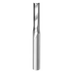 Solid carbide spiral O-flute downcut router bit designed for routing soft plastics. The downcut geometry produces clean top edges and reduces material lifting during CNC machining of plastic sheets and parts. Cutter diameter 4 mm, length of cut 20 mm.