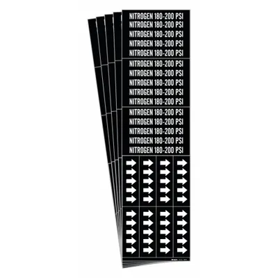BRADY Pipe Marker: Nitrogen 180-200 PSI, Black, White, Fits 3/4 in and Smaller Pipe O.D. - Nitrogen 180-200 PSI Adhesive Pipe Markers