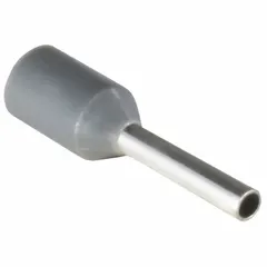 Insulated ferrule for terminating a single stranded wire. Gray nylon construction with 0.06 in ferrule diameter. Used to prevent fraying and ensure secure connections in terminal blocks, control panels, and electrical installations.