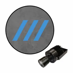 This 50 W diagonal blue LED safety walkway projector from VISUAL WORKPLACE INC. includes a projector with lens and power supply. It projects a diagonal blue pattern onto floors to mark pedestrian walkways and hazard boundaries in industrial environments, enhancing visibility without physical barriers.