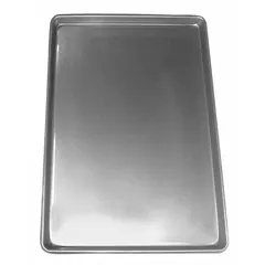 This full-size sheet pan is made of stainless steel with an electropolished finish and a closed bead edge. It is solid (non-perforated) and NSF certified for food safety. Suitable for baking, roasting, and food preparation in commercial kitchens.